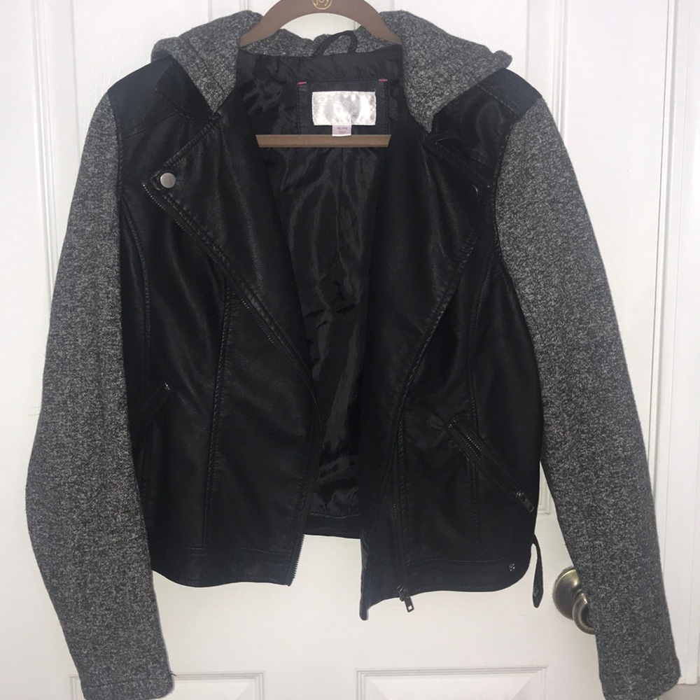 Xhilaration Black and Gray Leather Moto Jacket